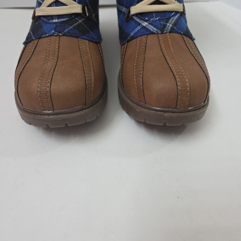 Plaid Lace-Up Winter Duck Boots w/ Faux Fur Lining Size 9.5 Brown & Blue - Picture 6 of 10